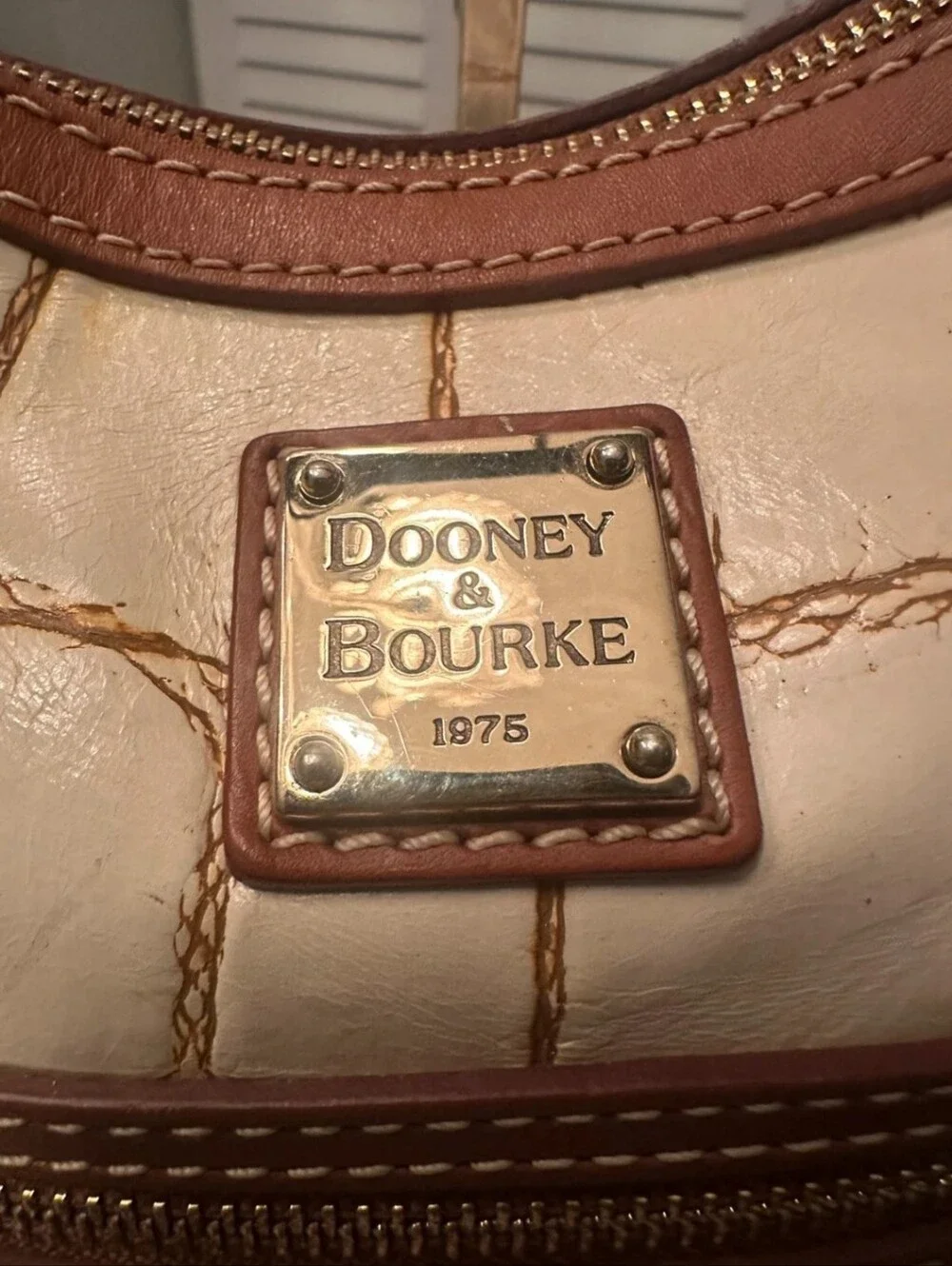 Dooney & Bourke Vintage Cream Colored Croc Embossed Leather Hobo